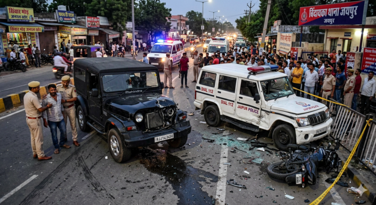 Jaipur News: नशे में धुत थार चालक का तांडव, थाने के सामने खड़ी पुलिस की गाड़ी को मारी टक्कर